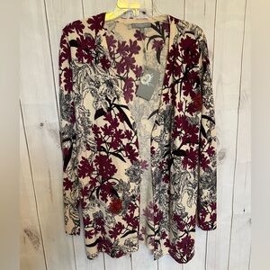 NWT Neiman Marcus 100% Cashmere Floral Open Front Cardigan Small